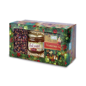 Fytopharma Dárková kazeta Vánoční čaje sypaný 100 g + porcovaný 20 x 2 g + med 250 g