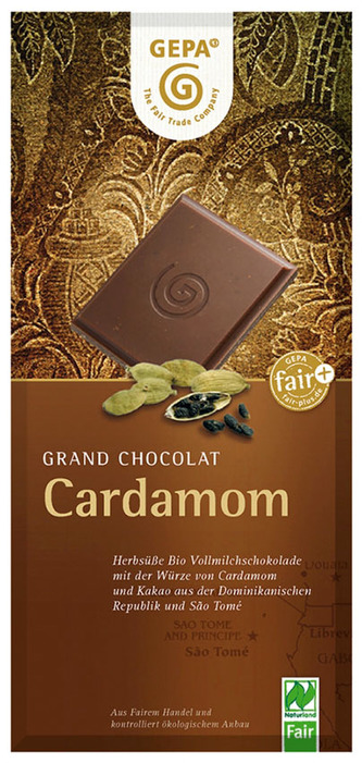 Gepa Bio mléčná čokoláda s kardamomem, 100 g