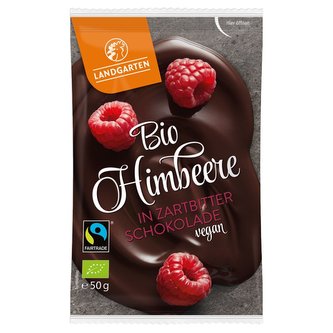 Landgarten Bio maliny v jemně hořké čokoládě, 50 g