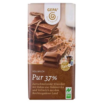 Gepa Bio mléčná čokoláda s 37 % kakaa, 100 g
