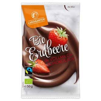 Landgarten Bio jahody v mléčné čokoládě, 50 g