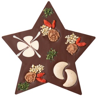 Zotter Bio vánoční hvězda z hořké čokolády s lískovými oříšky, 100 g