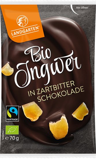 Landgarten Bio zázvor v hořké čokoládě, 70 g