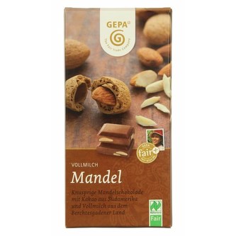 Gepa Bio mléčná čokoláda s celými mandlemi, 100 g