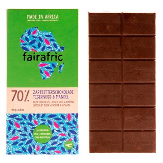 Fairafric Bio hořká čokoláda s mandlemi a tygřími ořechy, vyrobená v Ghaně, 80 g