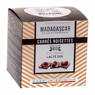 Millésime Chocolat Bio mléčné napolitánky s lískovými ořechy Madagaskar 55 %, 75 g