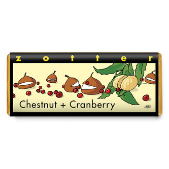 Zotter Bio mléčná čokoláda Kaštany a brusinky, 70 g
