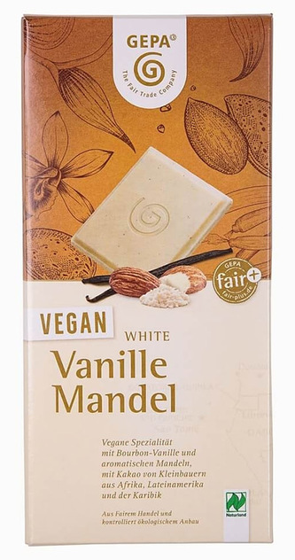 Gepa Bio vegan bílá čokoláda s vanilkou a mandlemi, 100 g
