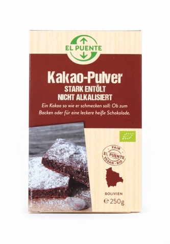 El Puente Bio kakaový prášek silně zbavený tuku, 250 g