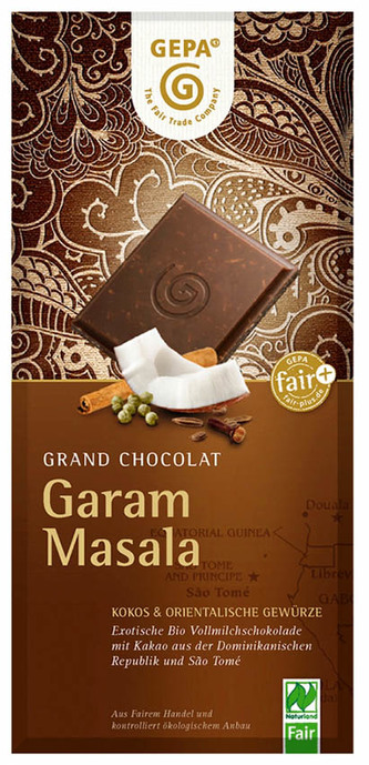 Gepa Bio mléčná čokoláda Garam Masala, 100 g
