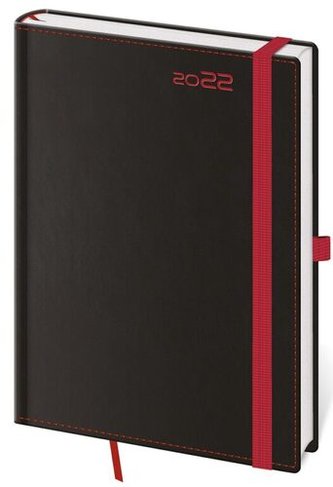 Diář 2022 týdenní A5 Black Red s poutkem na propisku Diář 2022 týdenní A5 Black Red s poutkem na propisku