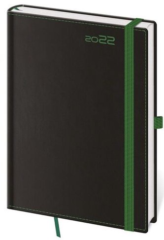 Diář 2022 týdenní A5 Black Green s poutkem na propisku