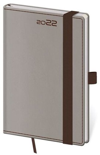 Diář 2022 Double - Cappuccino, týdenní kapesní s poutkem na propisku