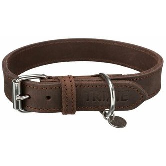 Kožený obojek RUSTIC - tmavě-hnědá - M:37-44cm/25mm
