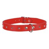 Obojek kožený BASIC s nýty S-M 33-39cm/16 mm, červený - DOPRODEJ