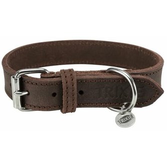 Kožený obojek RUSTIC - tmavě-hnědá - S-M:34-40cm/25mm