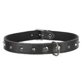 Obojek kožený BASIC s nýty S-M 33-39cm/16 mm, černý - DOPRODEJ