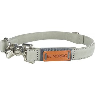 BE NORDIC kožený obojek - světle šedá - S: 35cm/15mm