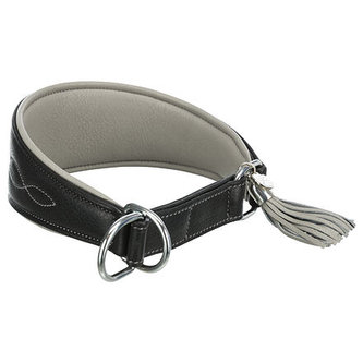 Kožený obojek ACTIVE Comfort pro chrty - černá/šedá - S-M:33-42cm/60mm