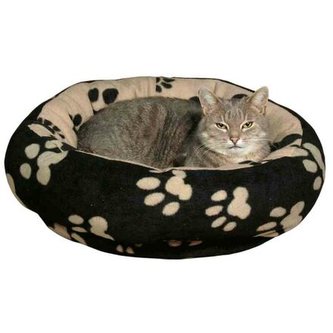 Pelíšek kulatý SAMMY - flauš - černý s  hnědými tlapkami - ø 70cm