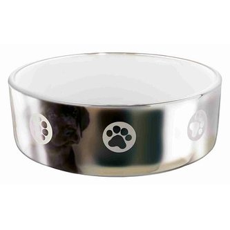 Keramická miska pro psy s packami 1,5 l/19 cm stříbrno/bílá