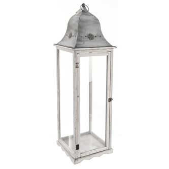 Lucerna dřevo/kov bílá velká 32x32x101 cm