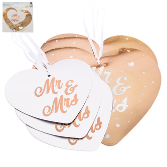 Srdce papír MR&MRS bílé/zlaté 5 ks