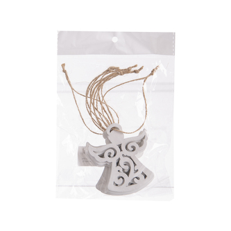 Anděl dřevo závěsný bílý 6 ks 10 cm