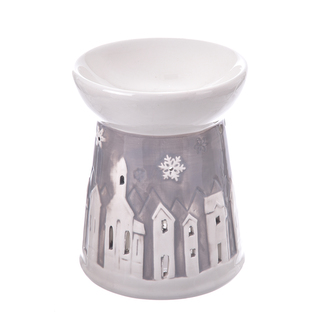 Aromalampa ker. domečky šedá/bílá 12x15 cm