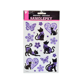 Samolepky kočky černo-fialové s kamínky 14x21 cm