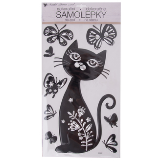 Samolepky na zeď kočka/motýl černá 24x47 cm