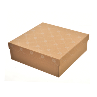 Krabice dárková papír vzor hnědá 20x20x8 cm