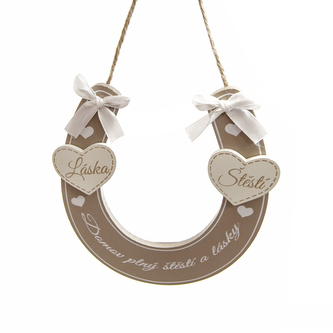 Podkova dřevo béžová ,,Domov plný...,, 14x14 cm