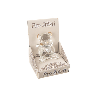 Medvídek sklo srdce v krabičce 3x2x4 cm