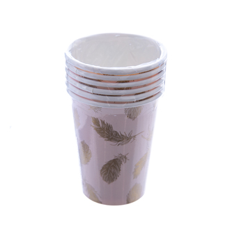 Kelímek papír párty peříčka bílá/zlatá 6 ks 220 ml