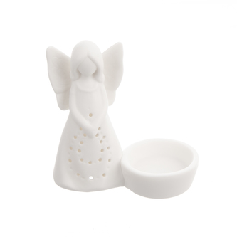 Anděl porcelán bílý na svíčku 10x10x5 cm