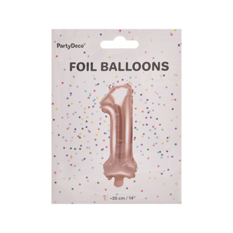 Balónek fólie číslo 1 perleť růžový 35 cm