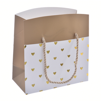 Taška dárková srdce uzavíratelná zlatá 27x13x20 cm