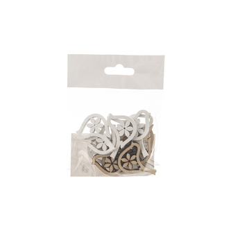 Přízdoba dřevo ptáček bílá/hnědá 12 ks 4x3 cm