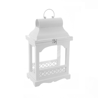 Lucerna dřevo/kov bílá malá 23x14x37 cm