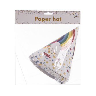 Klobouček papír párty jednorožec 8 ks 20 cm