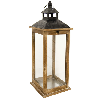 Lucerna dřevo/kov hnědá velká 31x31x82 cm