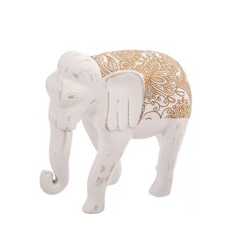 Slon dřevo bílý/zlatý 20x8x19 cm