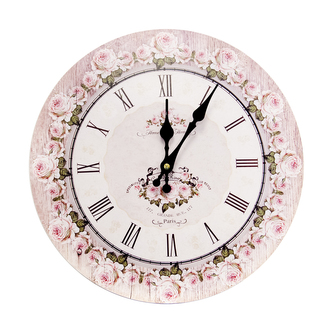 Hodiny nástěnné dřevo šedé/růžové pr. 34 cm