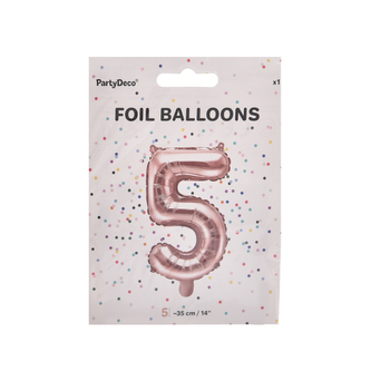 Balónek fólie číslo 5 perleť růžový 35 cm