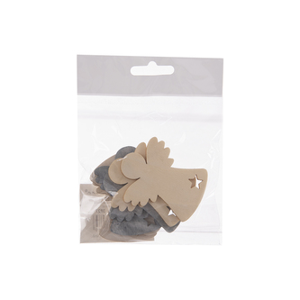 Přízdoba dřevo anděl bílý/šedý 6 ks 6 cm