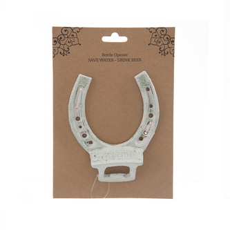 Otvírák láhví litina podkova bílý 10x3x12 cm