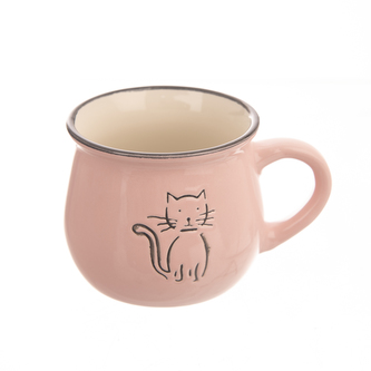 Hrnek ker. kočka růžový 368 ml