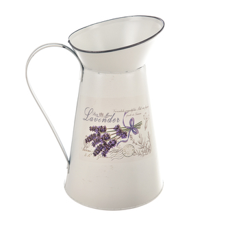 Džbán plech levandule bílý 16x22 cm