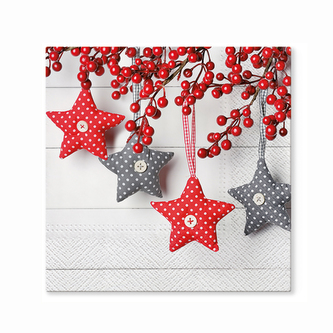 Ubrousek Gray Red Stars TETE 20 ks 33x33 cm